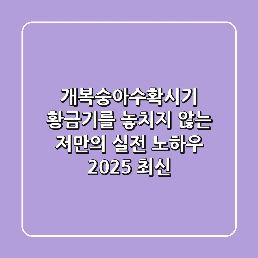 개복숭아수확시기: 황금기를 놓치지 않는 저만의 실전 노하우 (2025 최신)